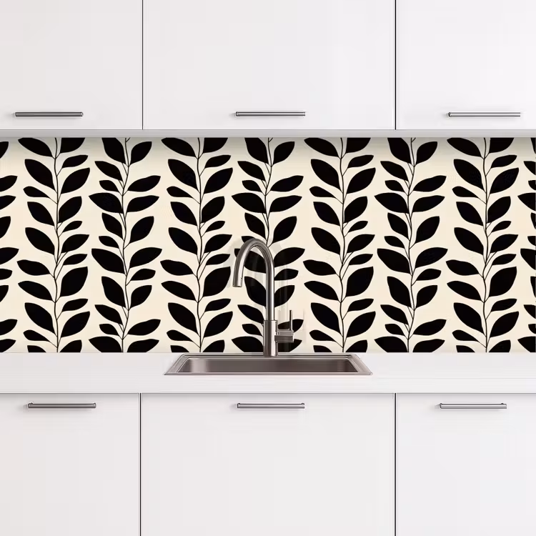 Keuken achterwand - Botanisch - Dessin - Zwart - Beige — 4
