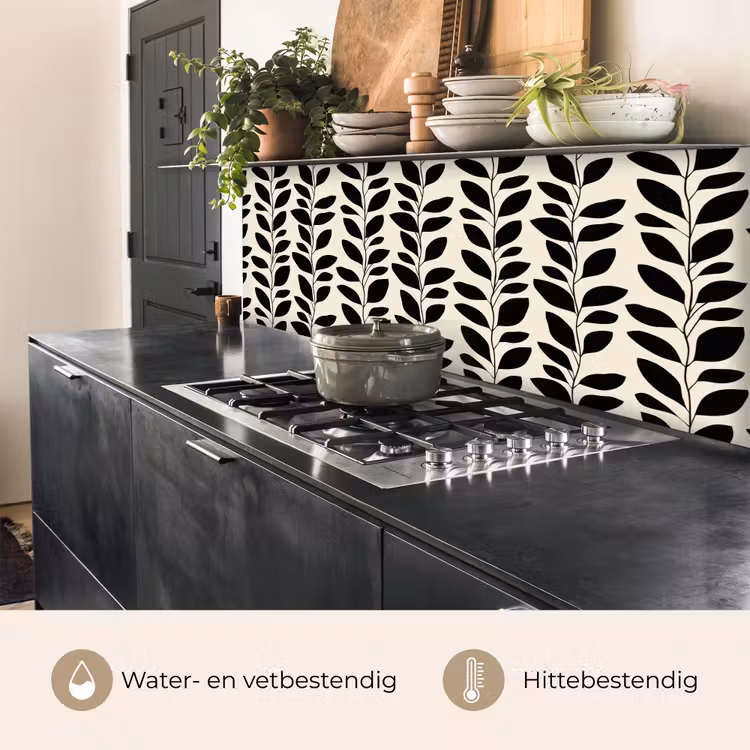 Keuken achterwand - Botanisch - Dessin - Zwart - Beige — 5