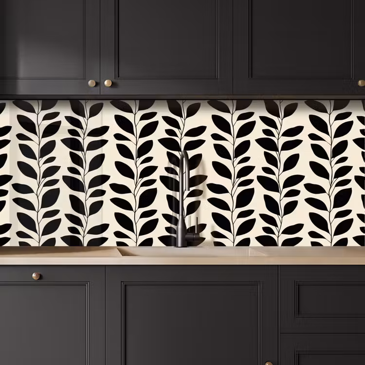 Keuken achterwand - Botanisch - Dessin - Zwart - Beige — 6