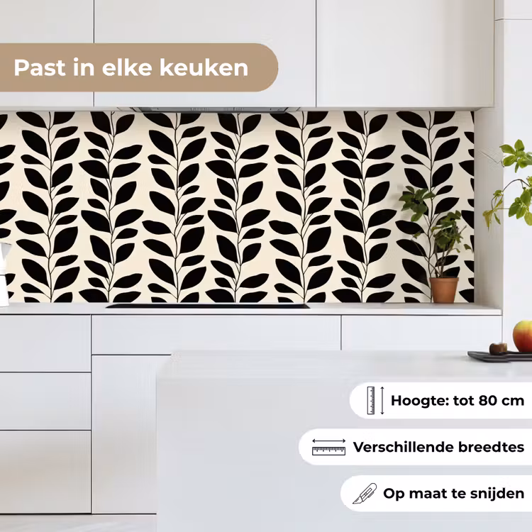Keuken achterwand - Botanisch - Dessin - Zwart - Beige — 7