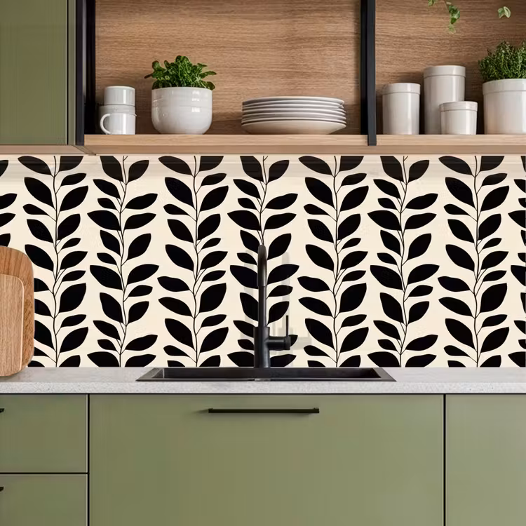 Keuken achterwand - Botanisch - Dessin - Zwart - Beige — 8