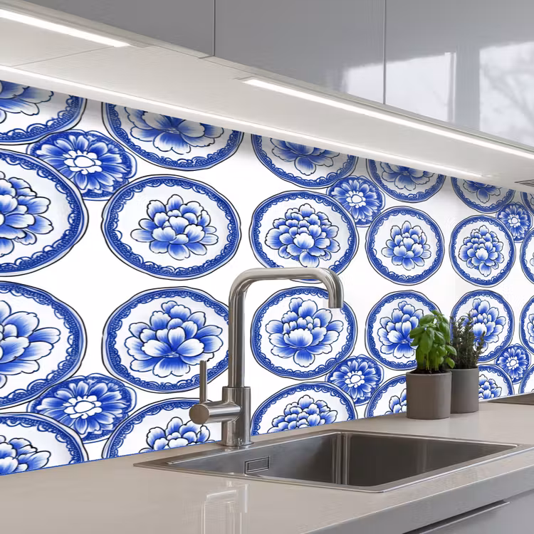 Keuken achterwand - Cirkels - Bloemen - Blauw — 2