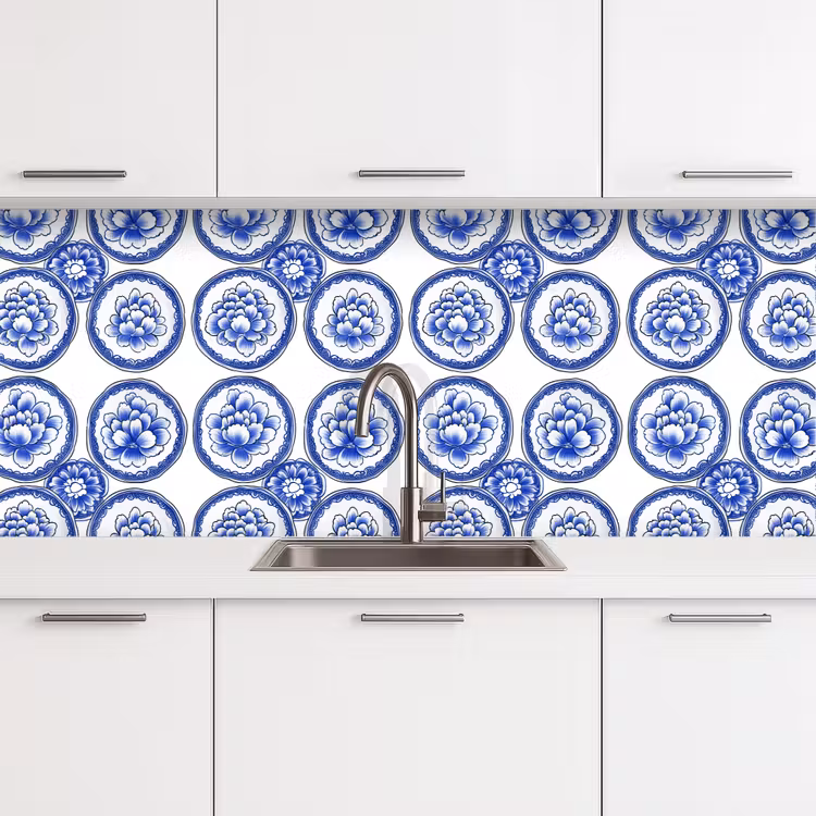 Keuken achterwand - Cirkels - Bloemen - Blauw — 4