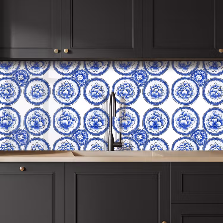 Keuken achterwand - Cirkels - Bloemen - Blauw — 6