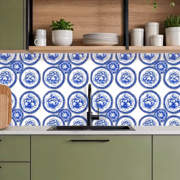 Keuken achterwand - Cirkels - Bloemen - Blauw — 8