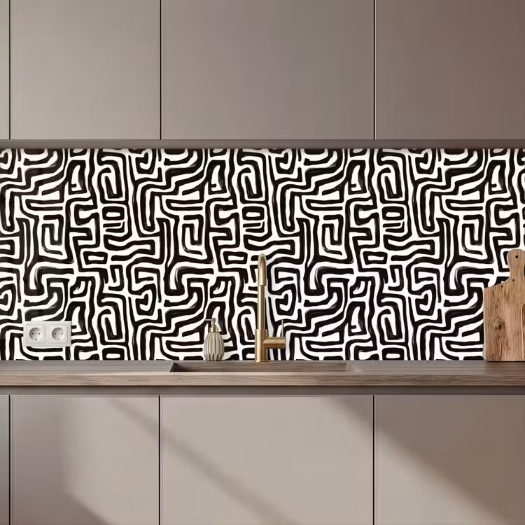 Keuken achterwand - Grafisch - Lijnen - Zwart - Wit — 1