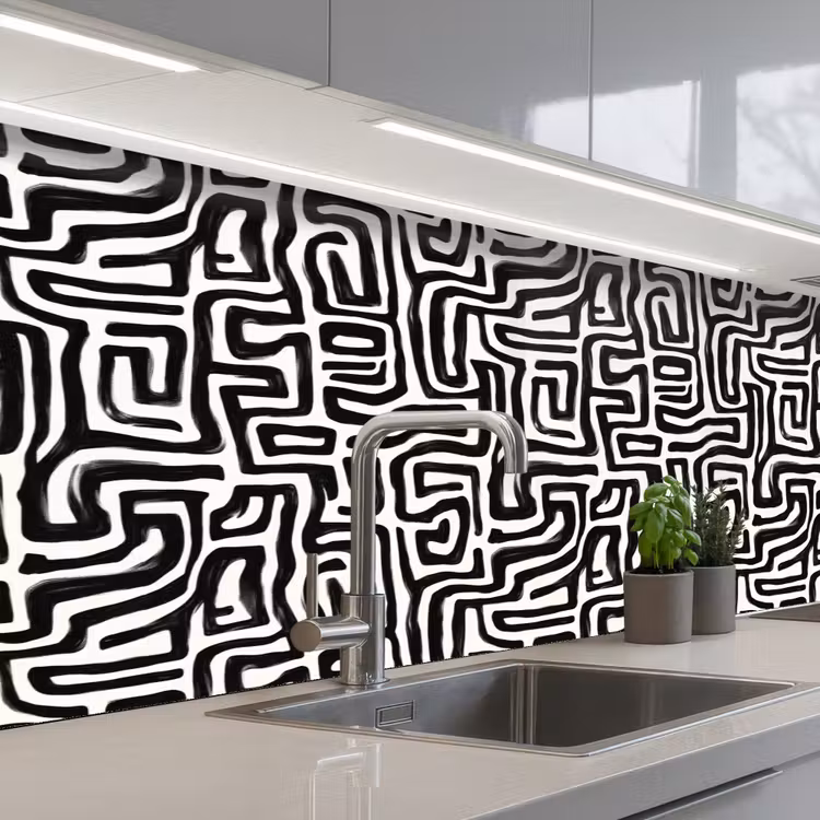 Keuken achterwand - Grafisch - Lijnen - Zwart - Wit — 2