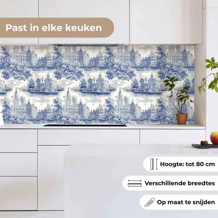 Keuken achterwand - Huizen - Bomen - Water - Vogels - Blauw — 7