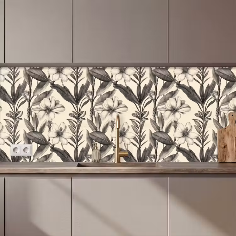 Keuken achterwand - Klassiek - Botanisch - Zwart - Beige — 1