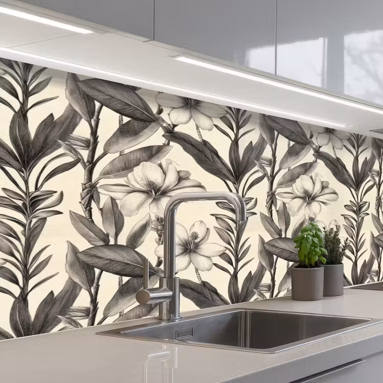 Keuken achterwand - Klassiek - Botanisch - Zwart - Beige — 2