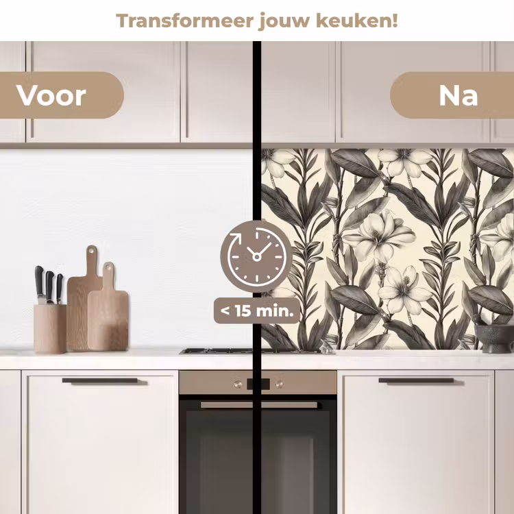 Keuken achterwand - Klassiek - Botanisch - Zwart - Beige — 3