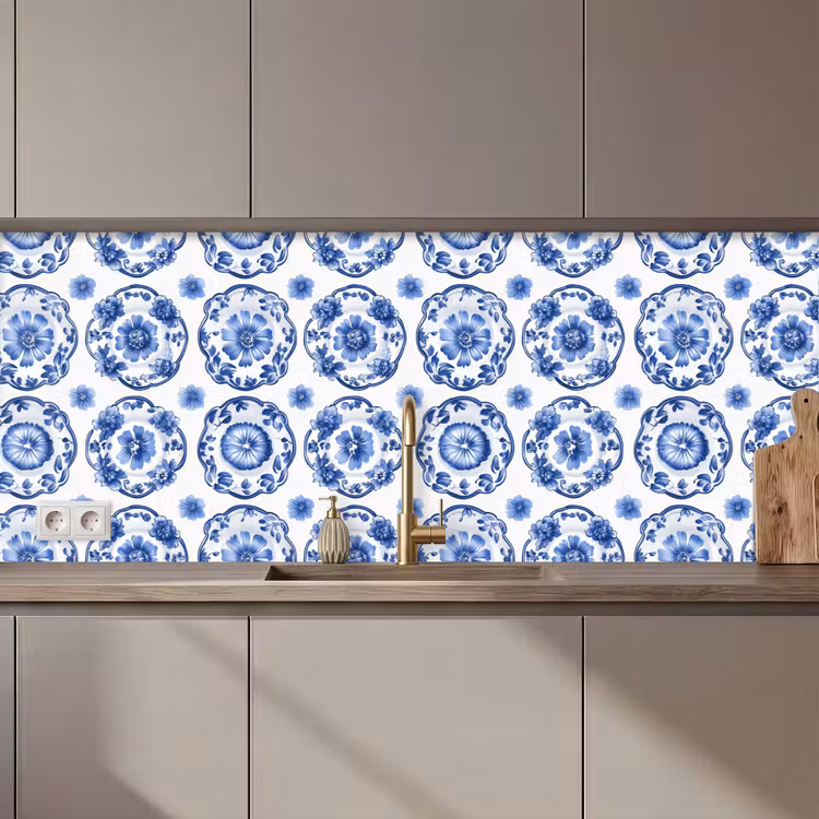 Keuken achterwand - Sierborden - Bloemen - Blauw — 1