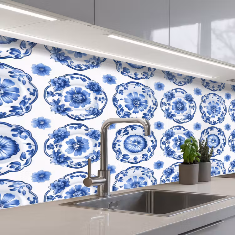 Keuken achterwand - Sierborden - Bloemen - Blauw — 2