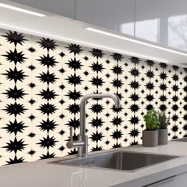 Keuken achterwand - Stervormen - Geometrisch - Zwart — 2