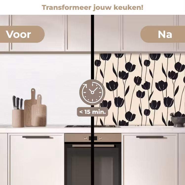 Keuken achterwand - Tulpen - Patroon - Zwart — 3