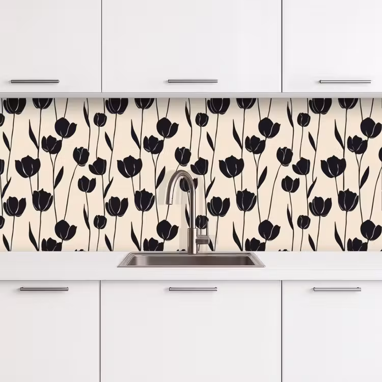 Keuken achterwand - Tulpen - Patroon - Zwart — 4