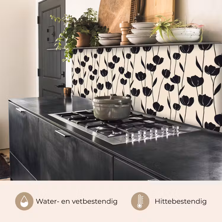 Keuken achterwand - Tulpen - Patroon - Zwart — 5