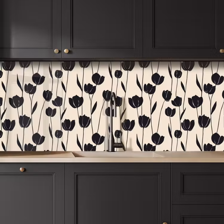 Keuken achterwand - Tulpen - Patroon - Zwart — 6