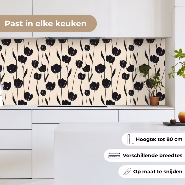 Keuken achterwand - Tulpen - Patroon - Zwart — 7