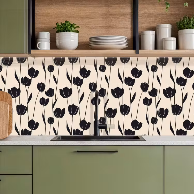 Keuken achterwand - Tulpen - Patroon - Zwart — 8