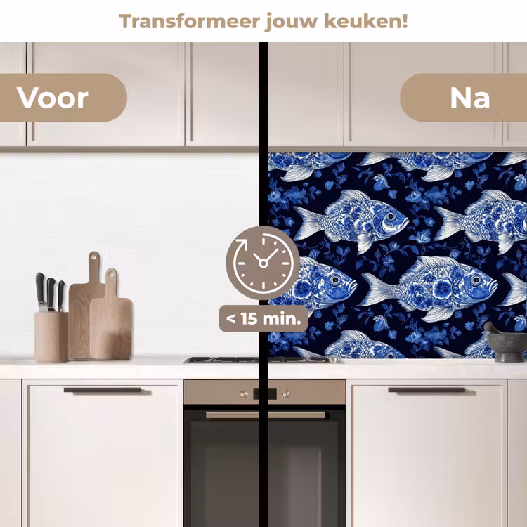 Keuken achterwand - Vissen - Bloemen - Blauw — 3
