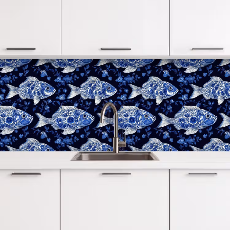 Keuken achterwand - Vissen - Bloemen - Blauw — 4