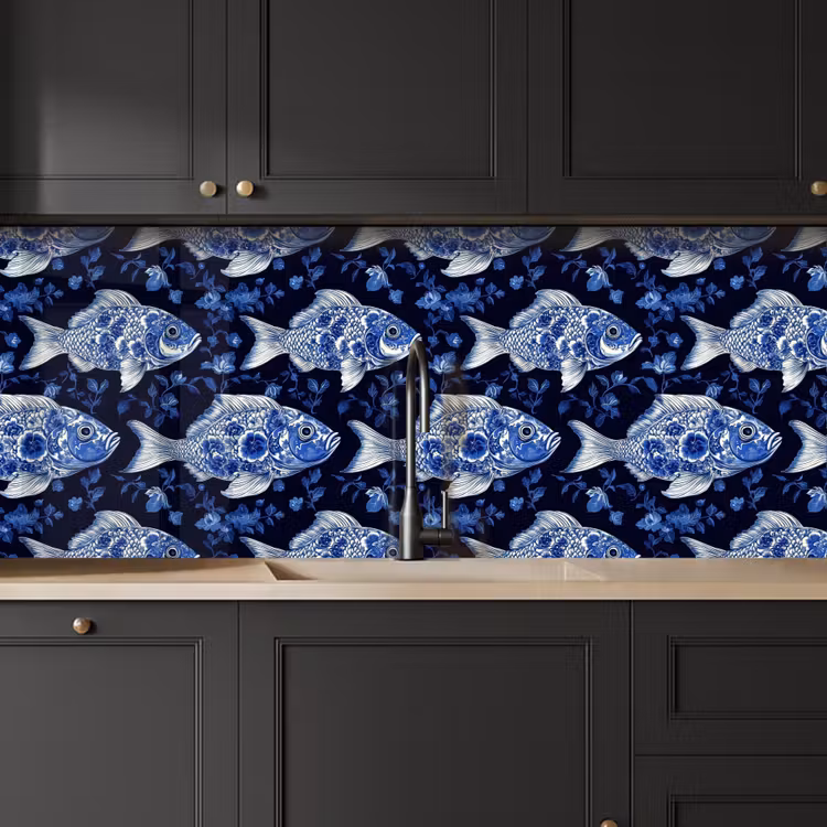 Keuken achterwand - Vissen - Bloemen - Blauw — 6