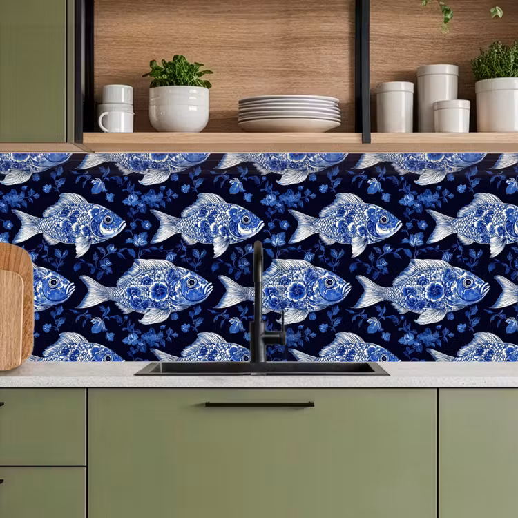Keuken achterwand - Vissen - Bloemen - Blauw — 8