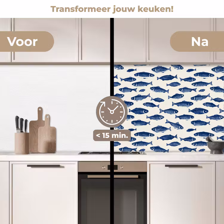 Keuken achterwand - Vissen - Patroon - Blauw - Wit — 3