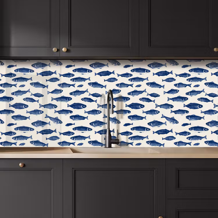 Keuken achterwand - Vissen - Patroon - Blauw - Wit — 6