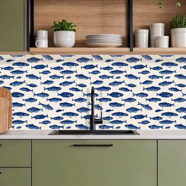 Keuken achterwand - Vissen - Patroon - Blauw - Wit — 8