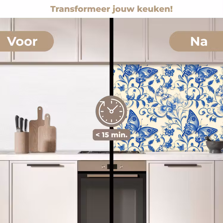 Keuken achterwand - Vlinders - Bloemen - Blauw - Botanisch — 3