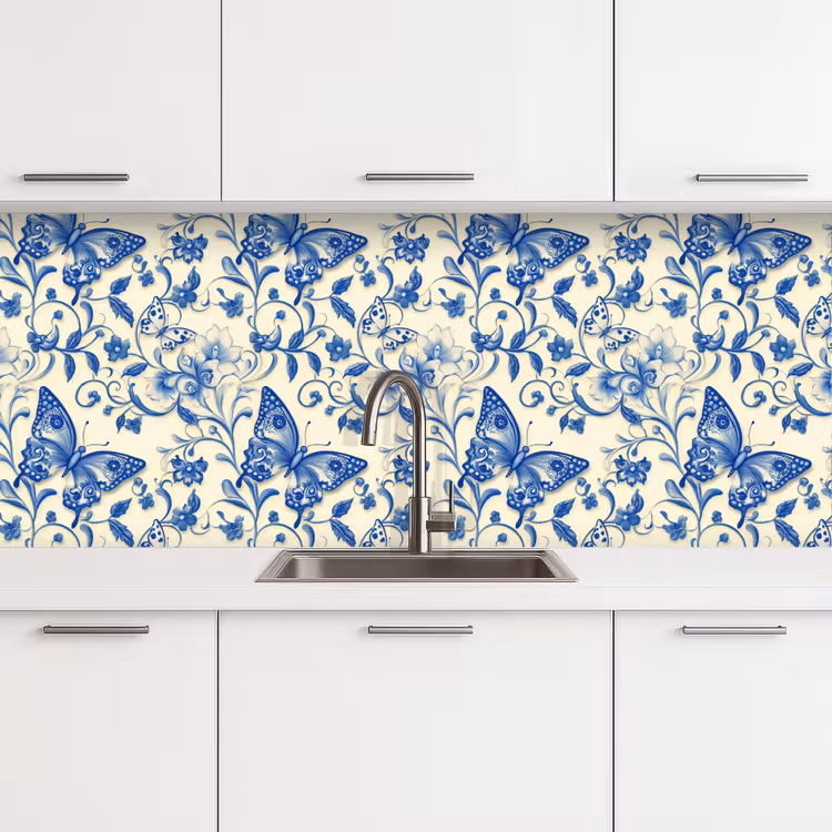 Keuken achterwand - Vlinders - Bloemen - Blauw - Botanisch — 4