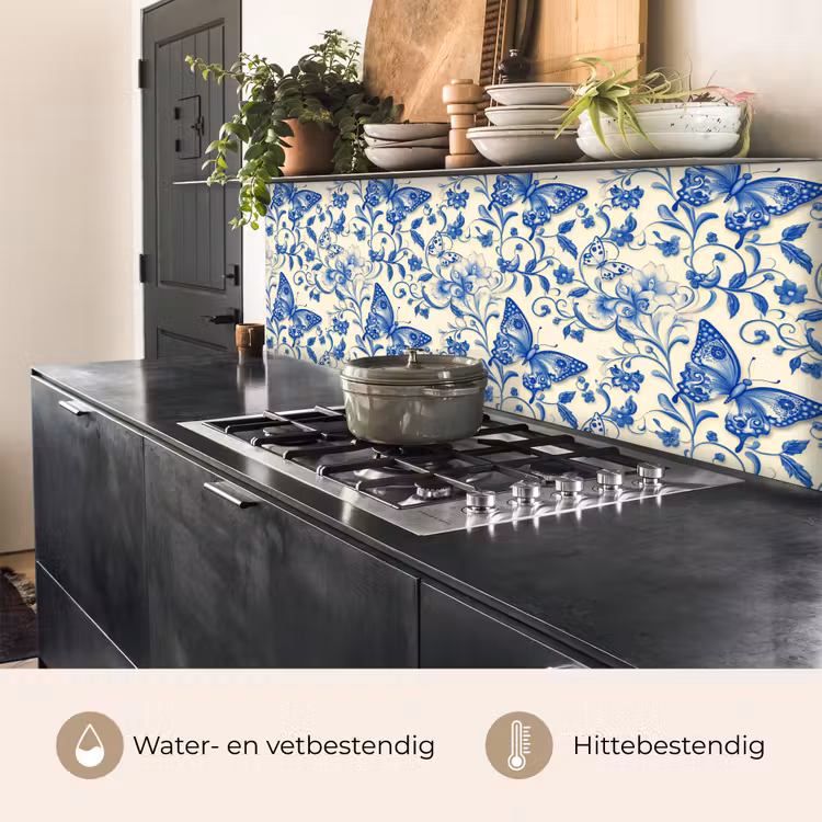 Keuken achterwand - Vlinders - Bloemen - Blauw - Botanisch — 5