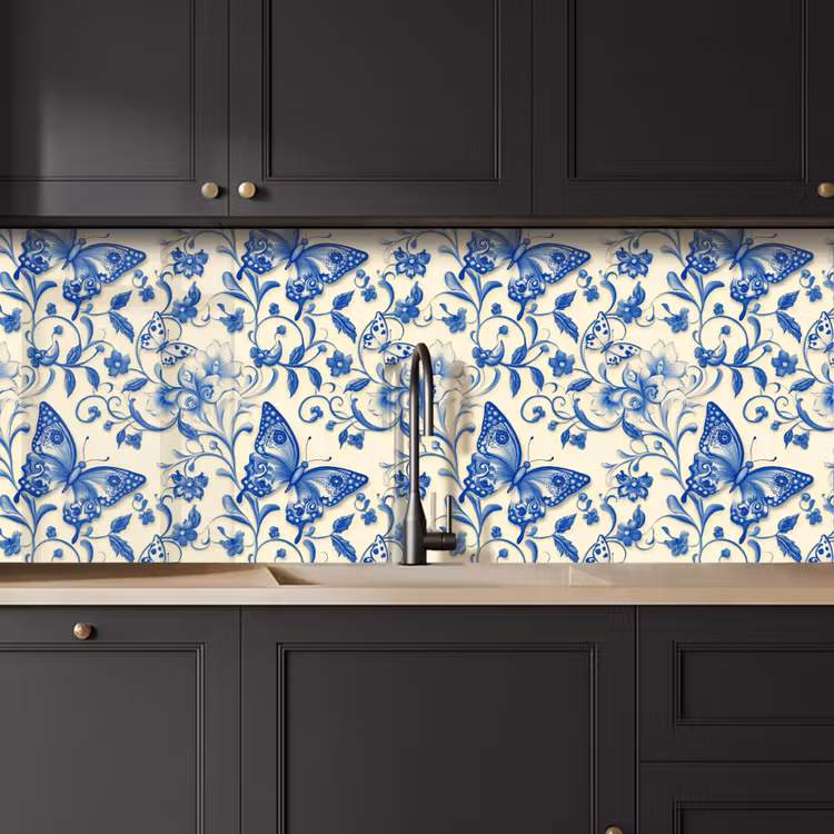 Keuken achterwand - Vlinders - Bloemen - Blauw - Botanisch — 6