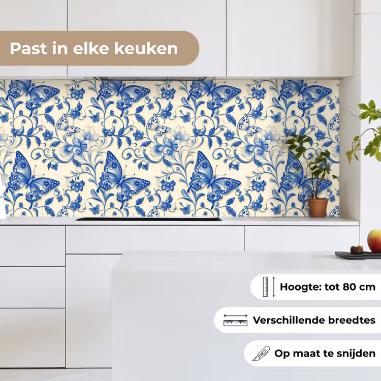 Keuken achterwand - Vlinders - Bloemen - Blauw - Botanisch — 7