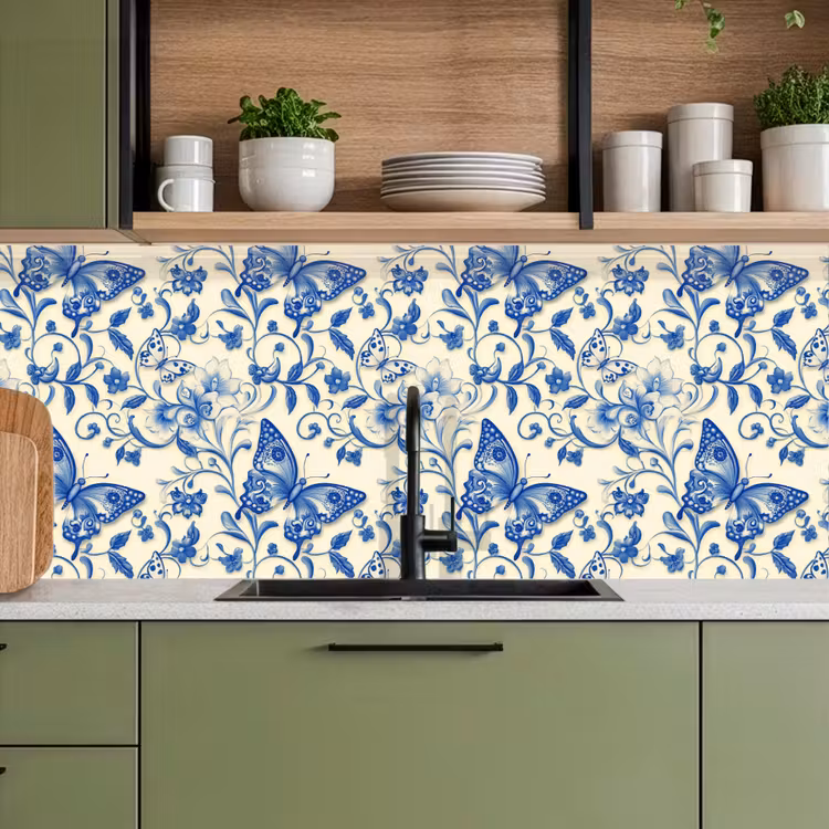 Keuken achterwand - Vlinders - Bloemen - Blauw - Botanisch — 8