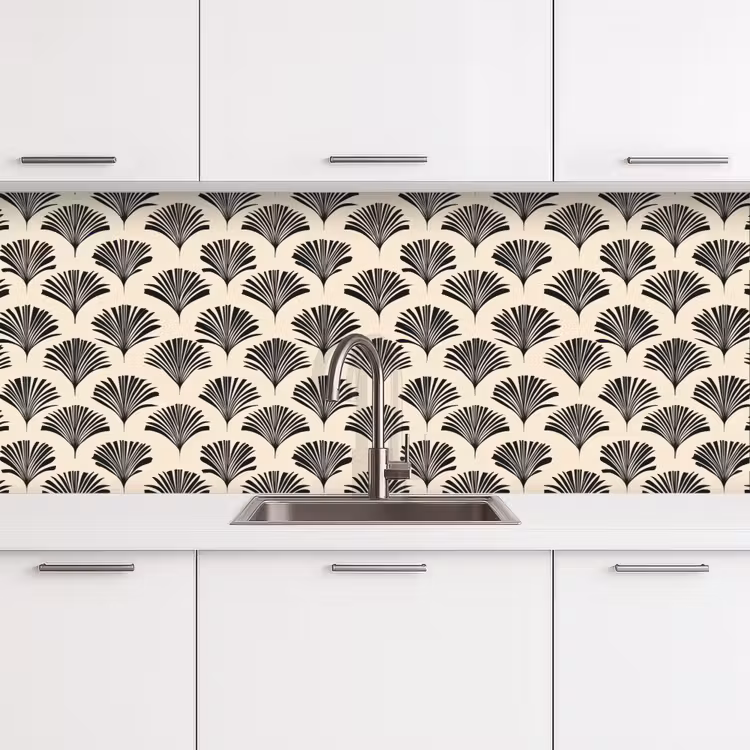 Keuken achterwand - Waaiers - Botanisch - Zwart - Beige — 4