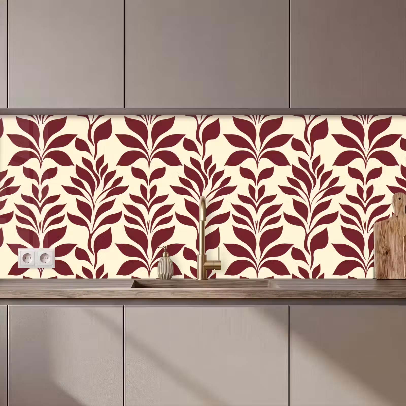 Keuken achterwand - Abstract - Bladeren - Burgundy — 1
