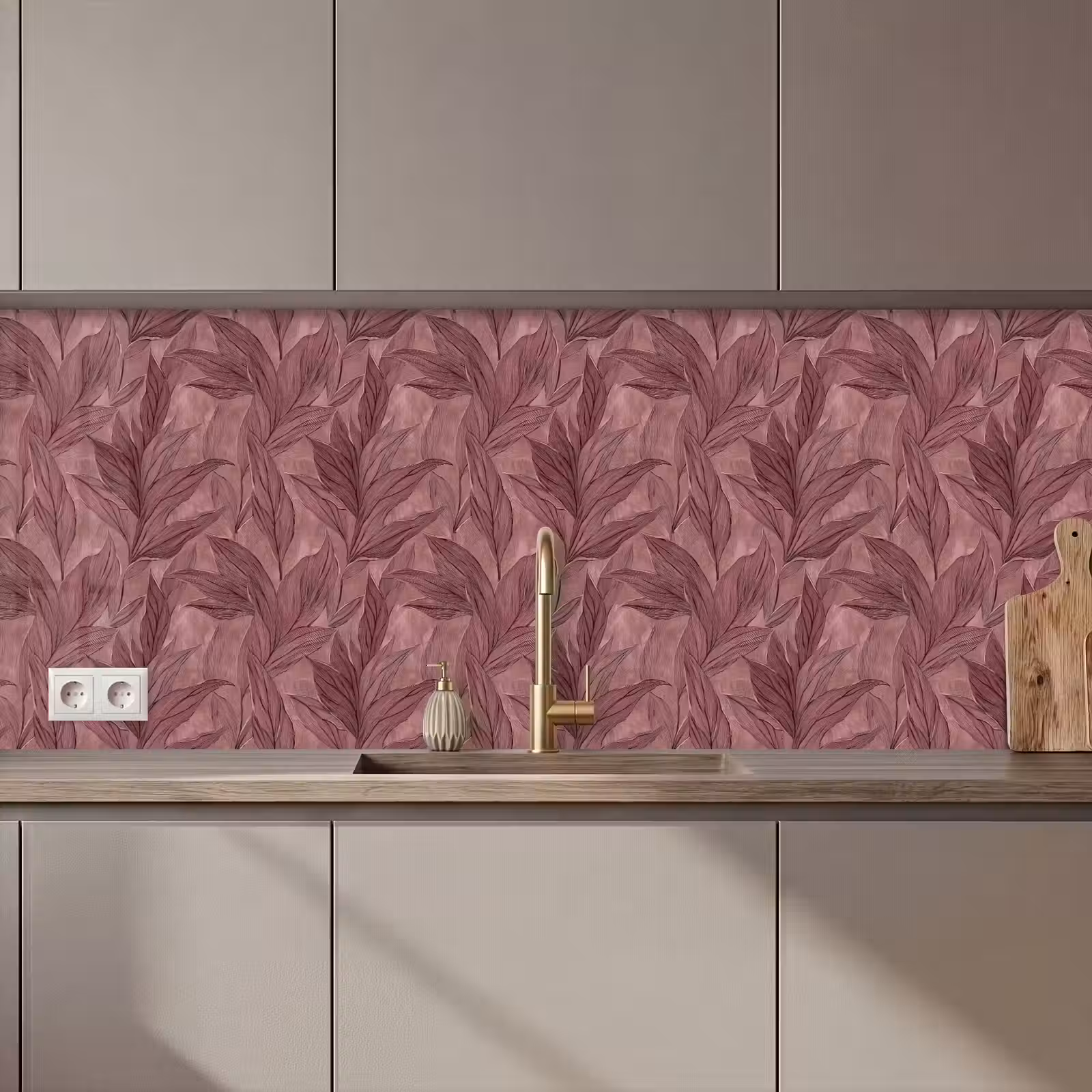Keuken achterwand - Bladeren - Patroon - Paars — 1