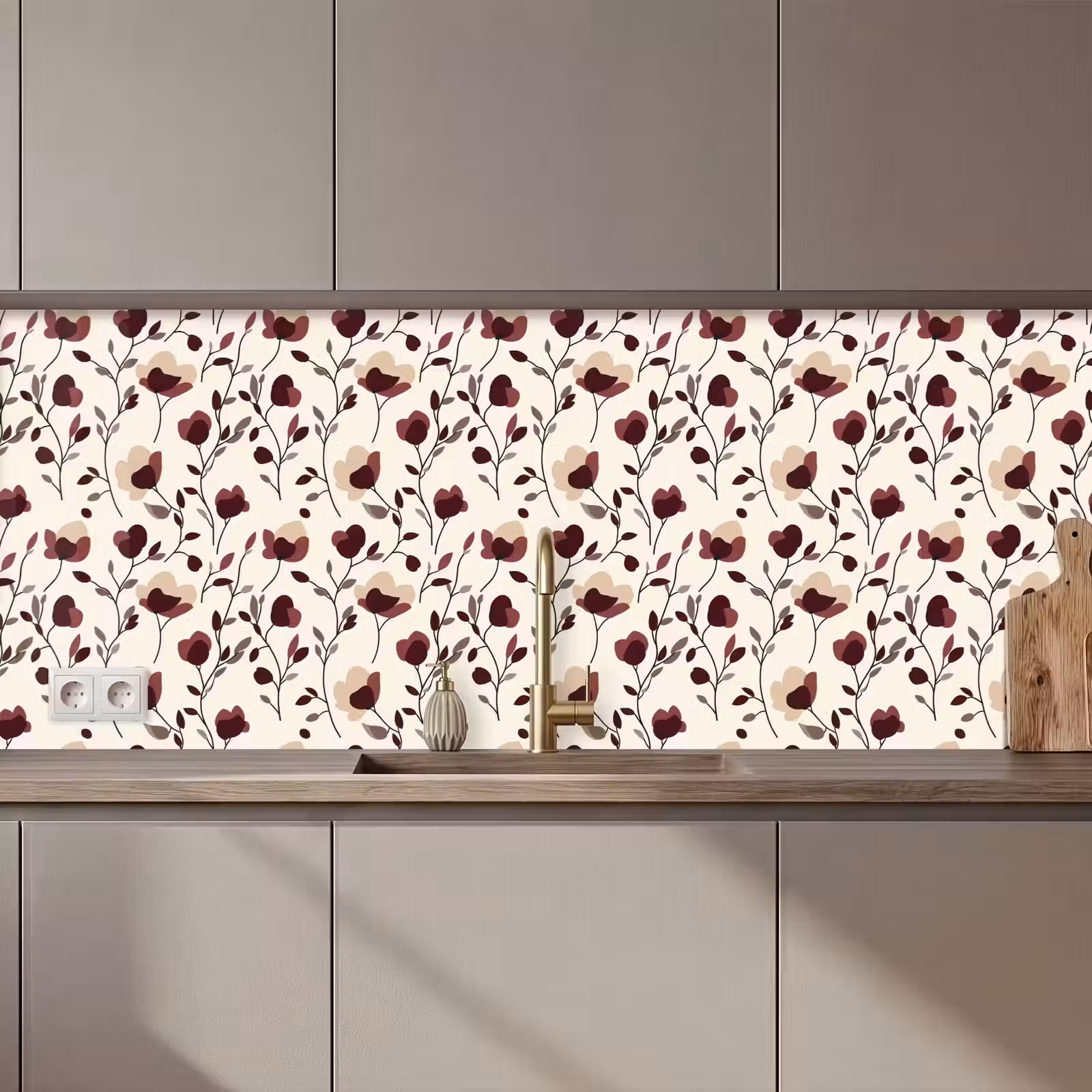 Keuken achterwand - Bloemen - Botanisch - Bordeaux — 1