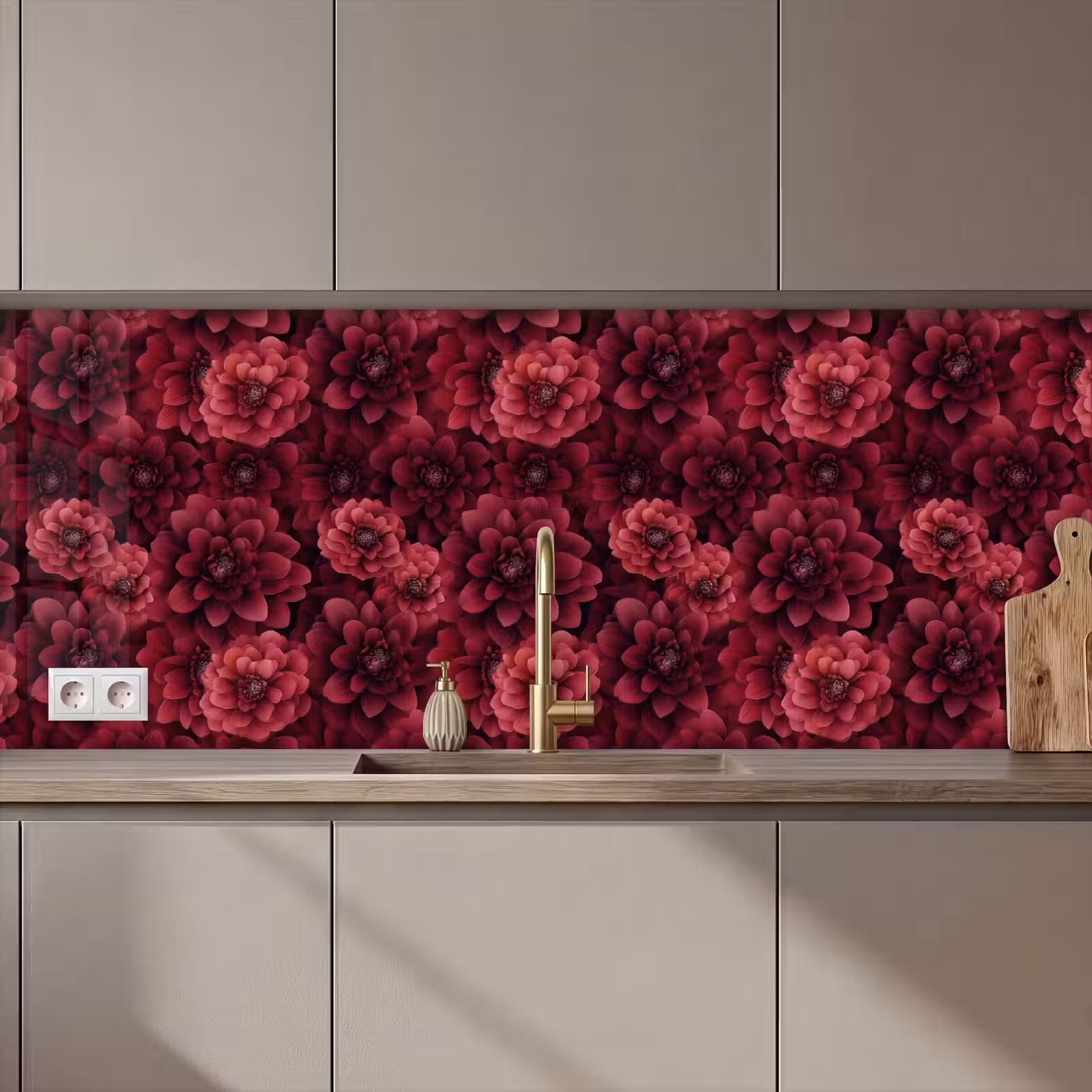 Keuken achterwand - Dahlias - Bloemen - Rood — 1