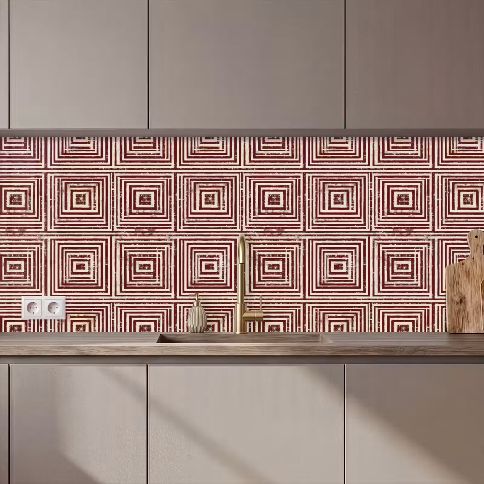 Keuken achterwand - Geometrisch - Patroon - Rood — 1