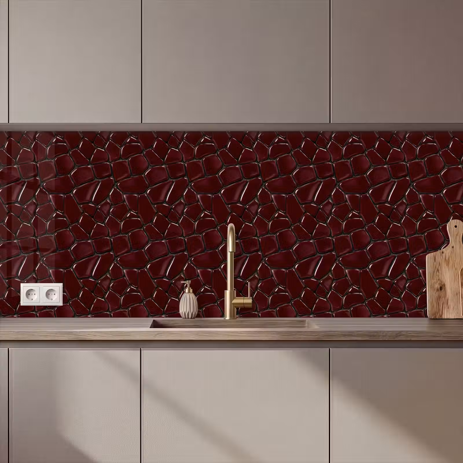 Keuken achterwand - Mozaïek - Tegel - Bordeauxrood — 1