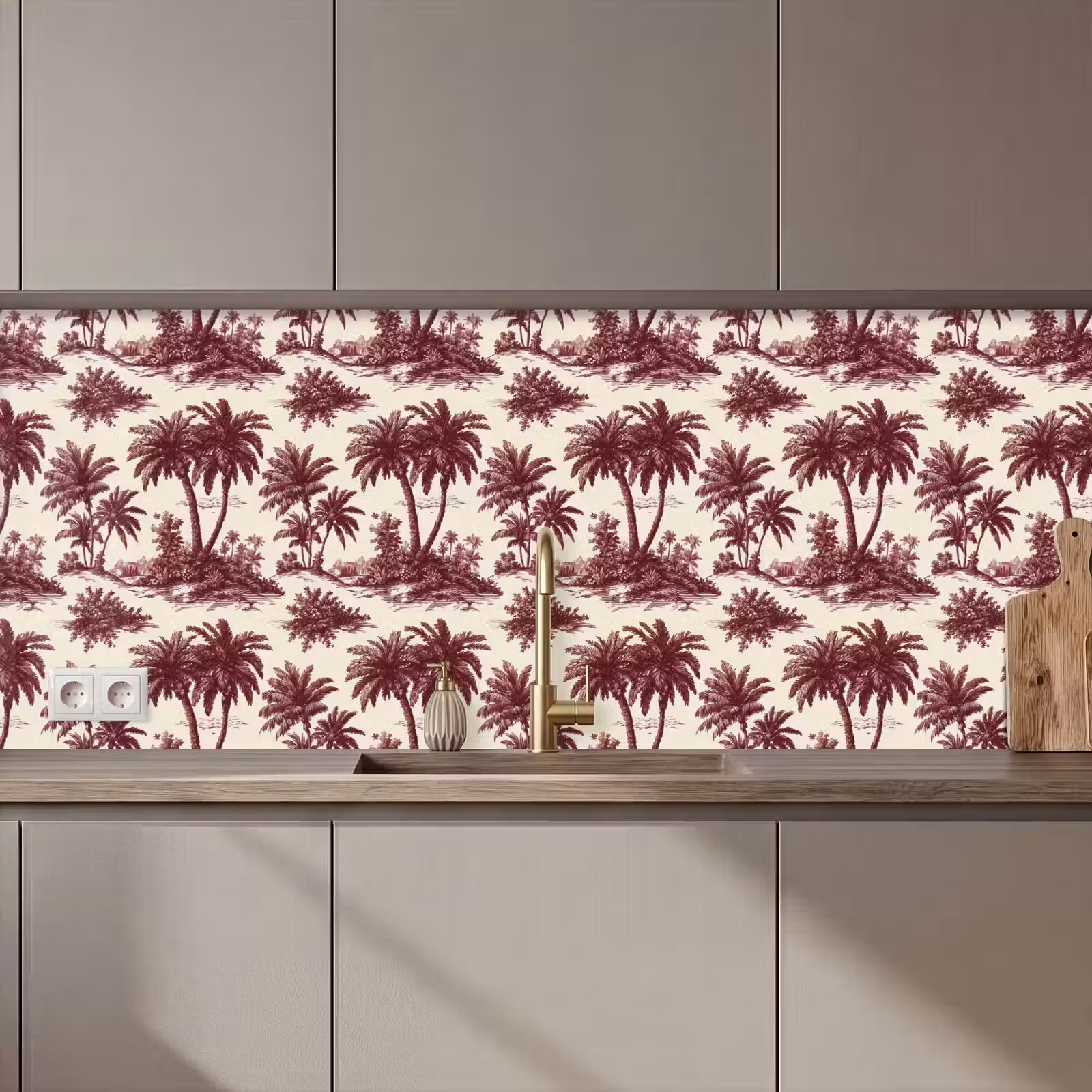 Keuken achterwand - Tropisch - Geometrisch - Bordeauxrood — 1
