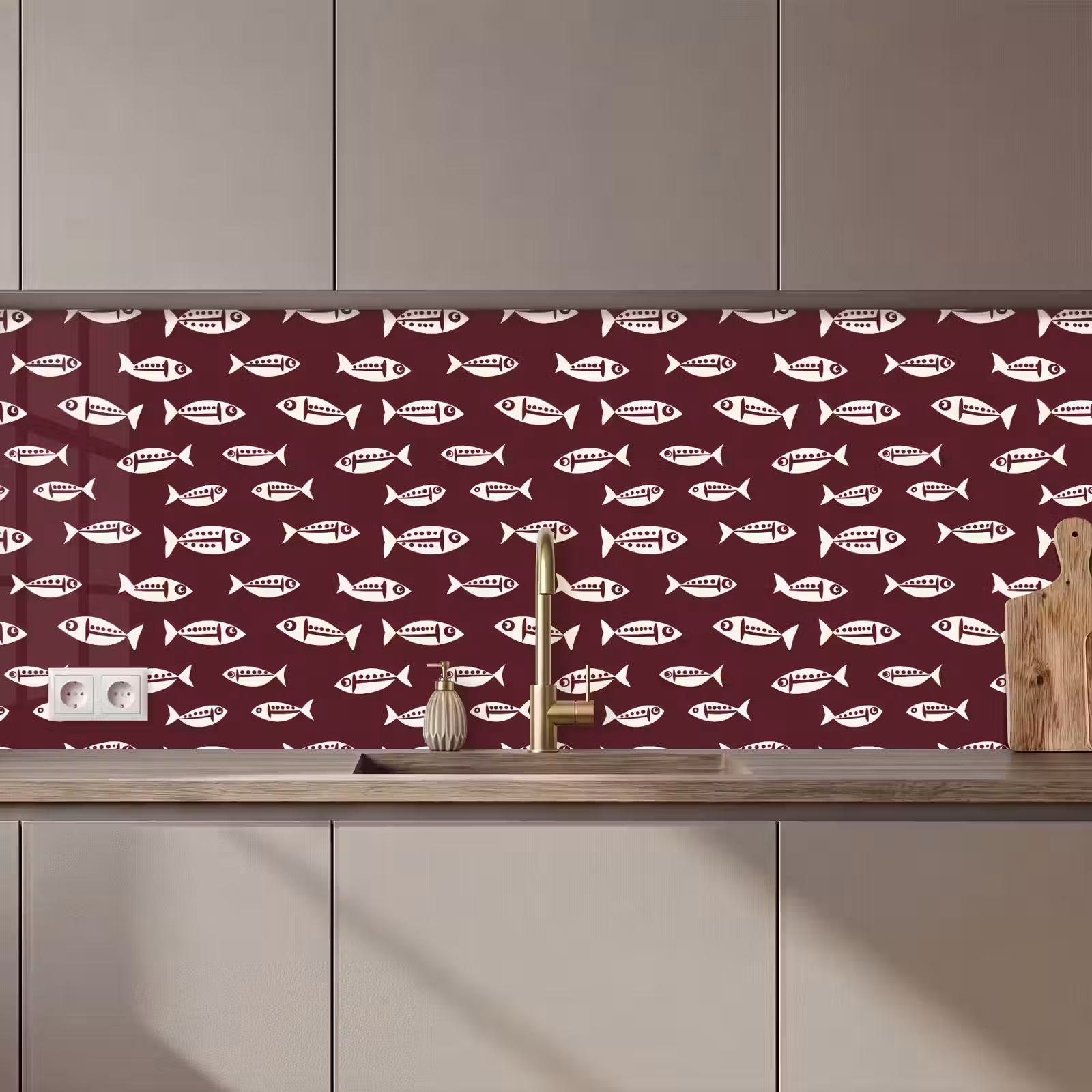 Keuken achterwand - Vissen - Grafisch - Patroon - Donker — 1