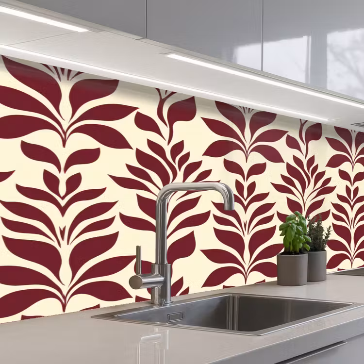 Keuken achterwand - Abstract - Bladeren - Burgundy — 2