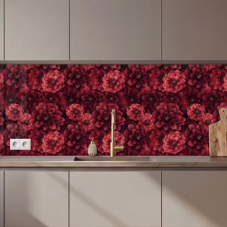 Keuken achterwand - Dahlias - Bloemen - Rood — 1