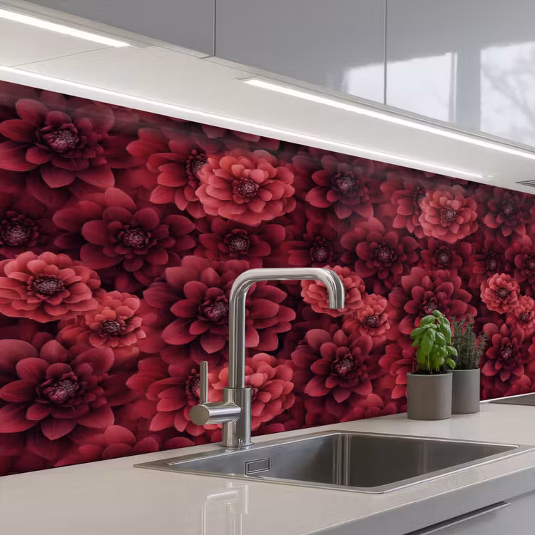 Keuken achterwand - Dahlias - Bloemen - Rood — 2