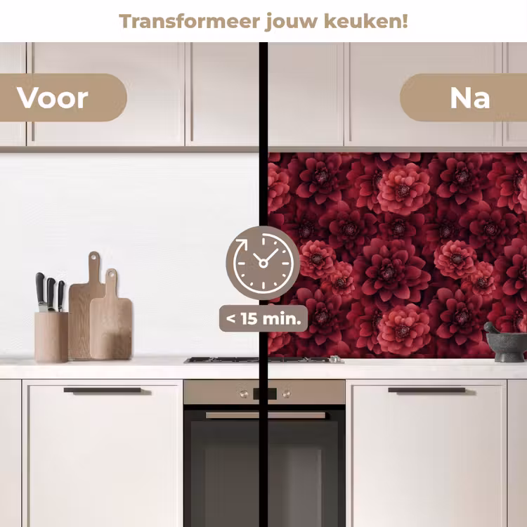 Keuken achterwand - Dahlias - Bloemen - Rood — 3
